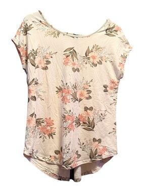 Ardene Floral Criss Cross Back Tee Medium Pink White Short Sleeve Casual Top